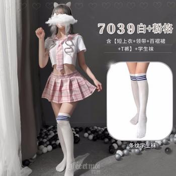 日系格子纯情学生装 JK制服 百褶短裙