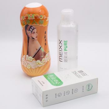 国潮花旦紧致快感飞机杯+超薄安全套+润滑油男用自慰套装