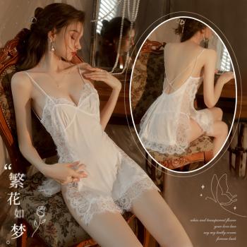 吊带睫毛蕾丝冰感睡裙 风情露背 爽滑冰丝