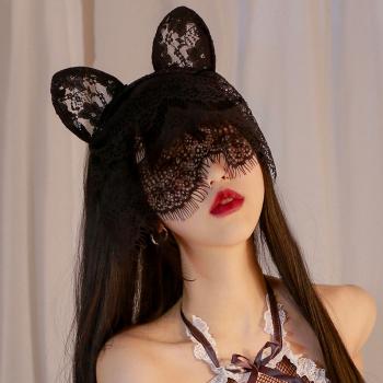 性感蕾丝面纱猫耳发箍 俏皮小野猫